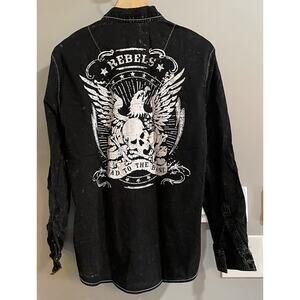 Tranquility Mayhem Shirt Graphic Eagle Button Up Long Sleeve Mens Size Small New